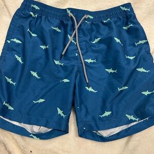 Blue Shark Print Swim Shorts